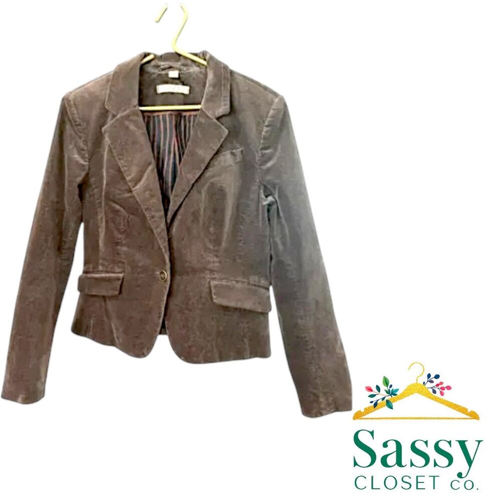 ✨ LOFT Brown Corduroy Blazer 8 One Button Tailored Sheen EUC 🤎